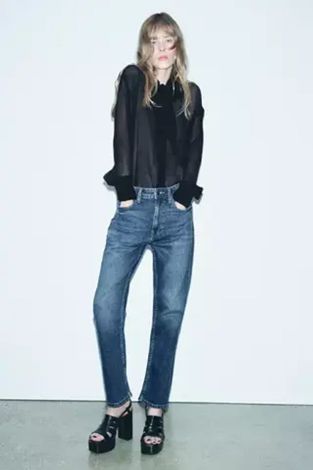 ZARA ДЖИНСЫ СВОБОДНОГО КРОЯ ИЗ КОЛЛЕКЦИИ ZW С СРЕДНЕЙ ПОСАДКОЙ, СИНИЙ
