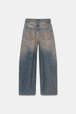 ZARA ДЖИНСЫ TRF СО СРЕДНЕЙ ПОСАДКОЙ И ОТЛОЖНЫМ ПОЯСОМ, СЕРО-СИНИЙ