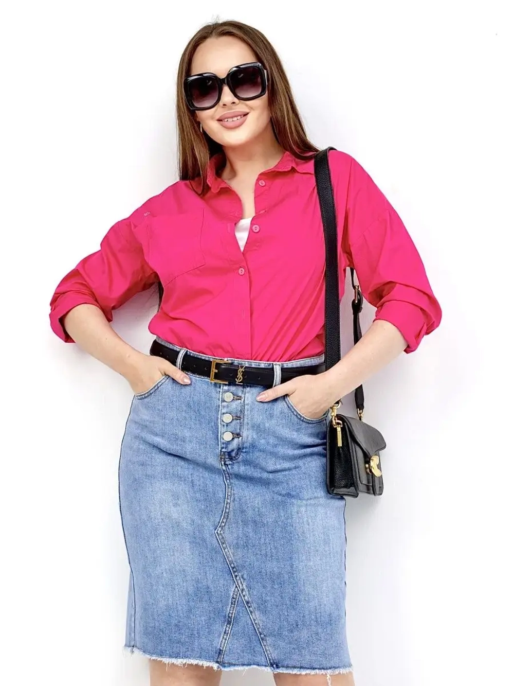 Юбка джинсовая миди с разрезом