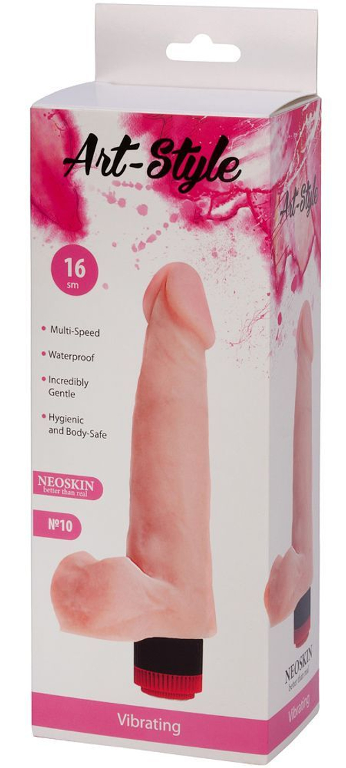 Art-Style №10 – реалистичный вибратор с мошонкой из неоскина, телесный, 21,5 см