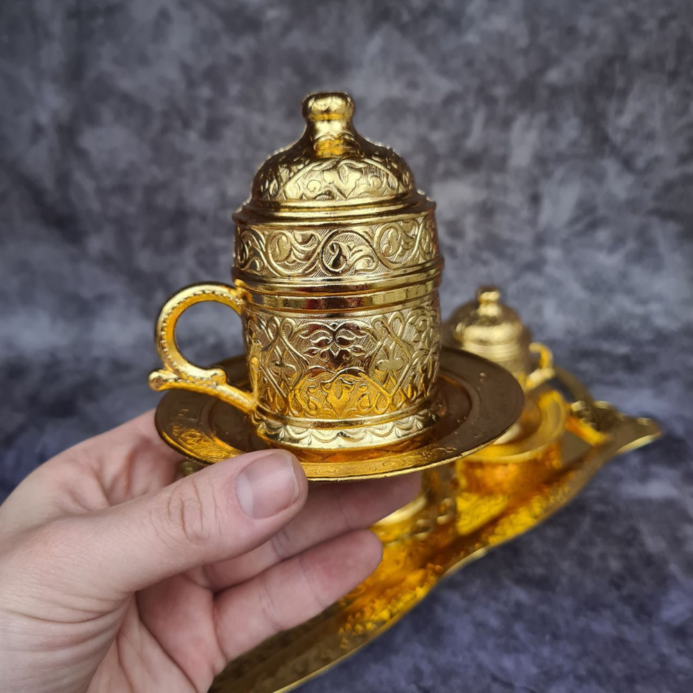 Кофейный набор "Купол" на 2 персоны с лукумницей и подносом/ACAR. Турция (серебристый)