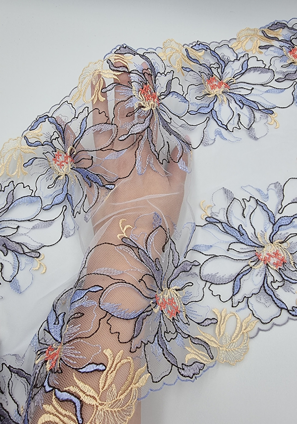 Вышивка на сетке голубой/светло-желтый К775