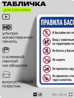 Табличка для бассейна "Правила бассейна", на пляж, для общественной и частной зоны отдыха, информационная, 40х30 см, Silver Plane x Айдентика Технолоджи