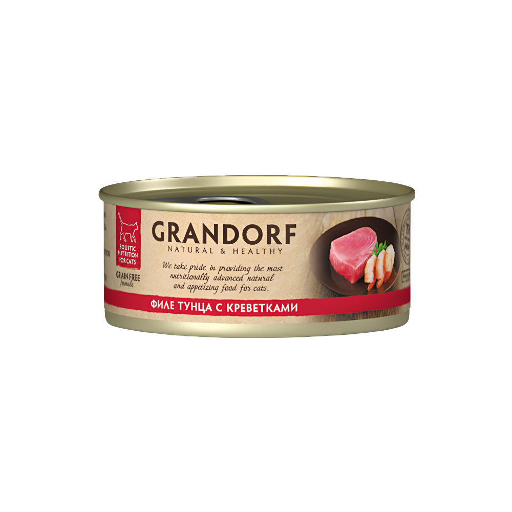 Grandorf Cat консервированный корм для кошек филе тунца с креветками
