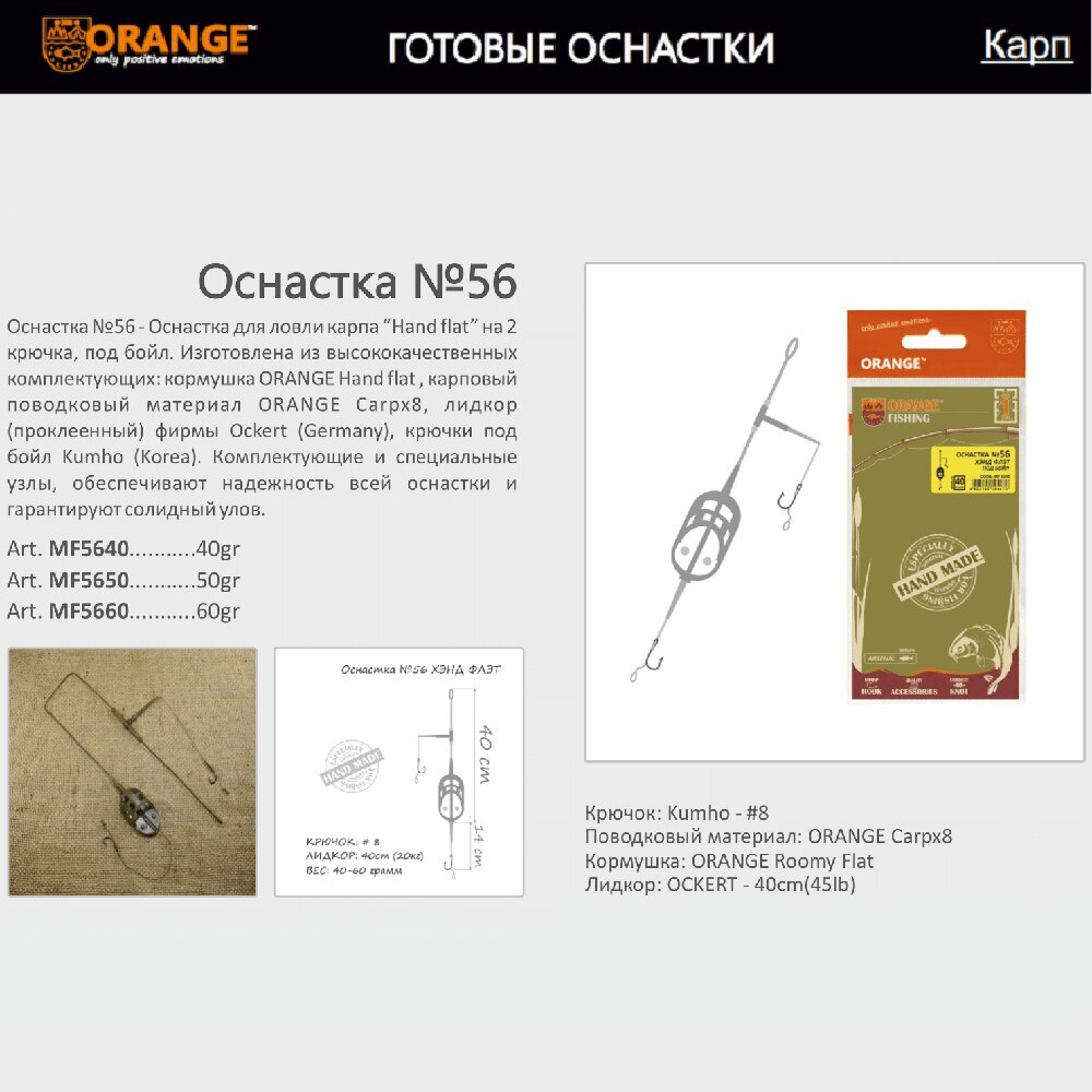 Оснастка карповая ORANGE Flat & Method Feeder для бойла по 5 шт