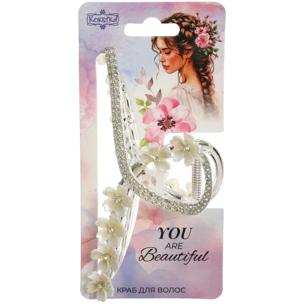 Заколка-краб для волос «AKS - DesignPRO», петля с сакурой, цвет золото и хром, 11.5*5см