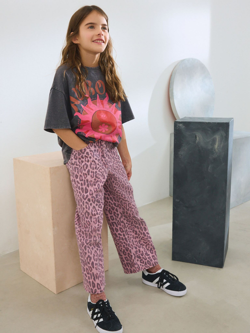 Джинсы широкие для девочки Next E29-136, Розовый, Серый