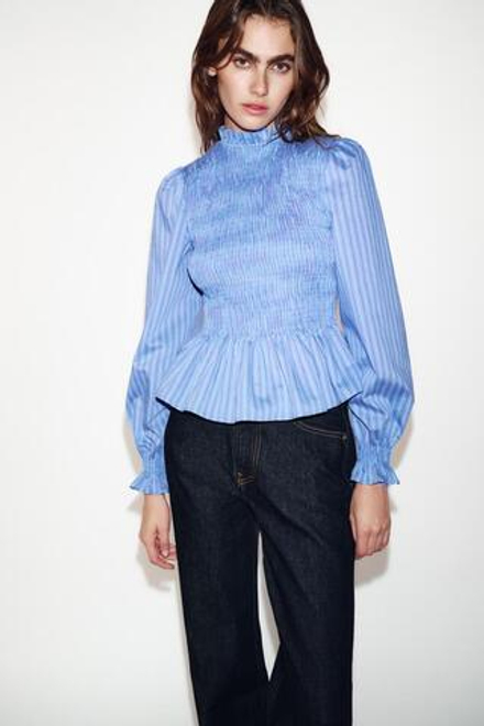 ZARA РУБАШКА В ПОЛОСКУ ИЗ ТКАНИ «ВАФЛЯ», ЭКРЮ/КРАСНЫЙ