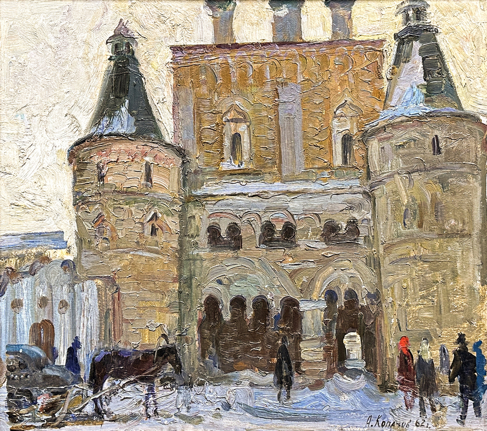 Копачев А.И. Борисоглебский монастырь. Картон, масло. СССР. 1962 г.