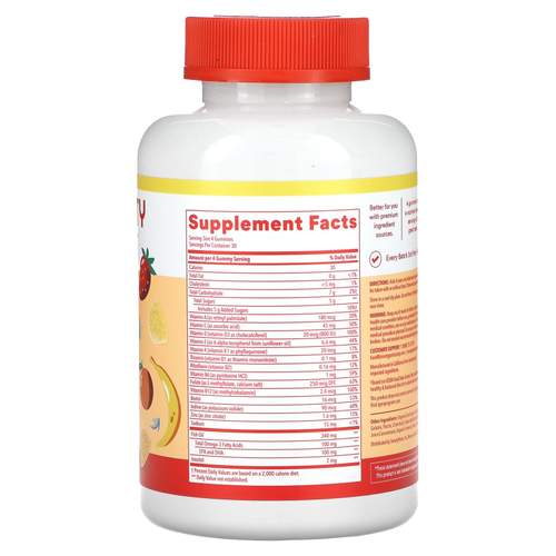 SmartyPants, мультивитаминная добавка для детей с омега-3 кислотами, с клубничным, банановым, апельсиновым и лимонным вкусом, 120 жевательных таблеток