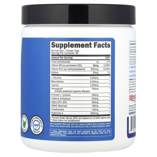 Nutricost, Performance, предтренировочный комплекс, голубая малина, 387 г (13,8 унции)