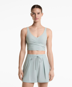 Oysho Топ-майка Light Touch с перекрестными деталями, светло-бирюзовый