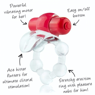 Виброкольцо с язычком и красным виброэлементом Overtime (Цвет: красный)