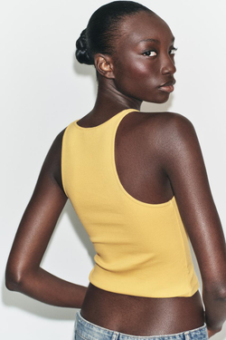 ZARA КРОП-ТОП В РУБЧИК, ЖЕЛТЫЙ