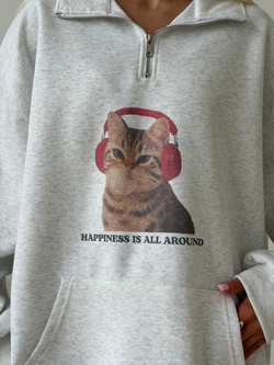 Худи с молнией Cats серый меланж