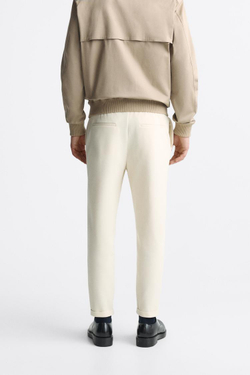 ZARA БРЮКИ EASY CARE С ПОЯСОМ НА ШНУРКЕ, ЭКРЮ