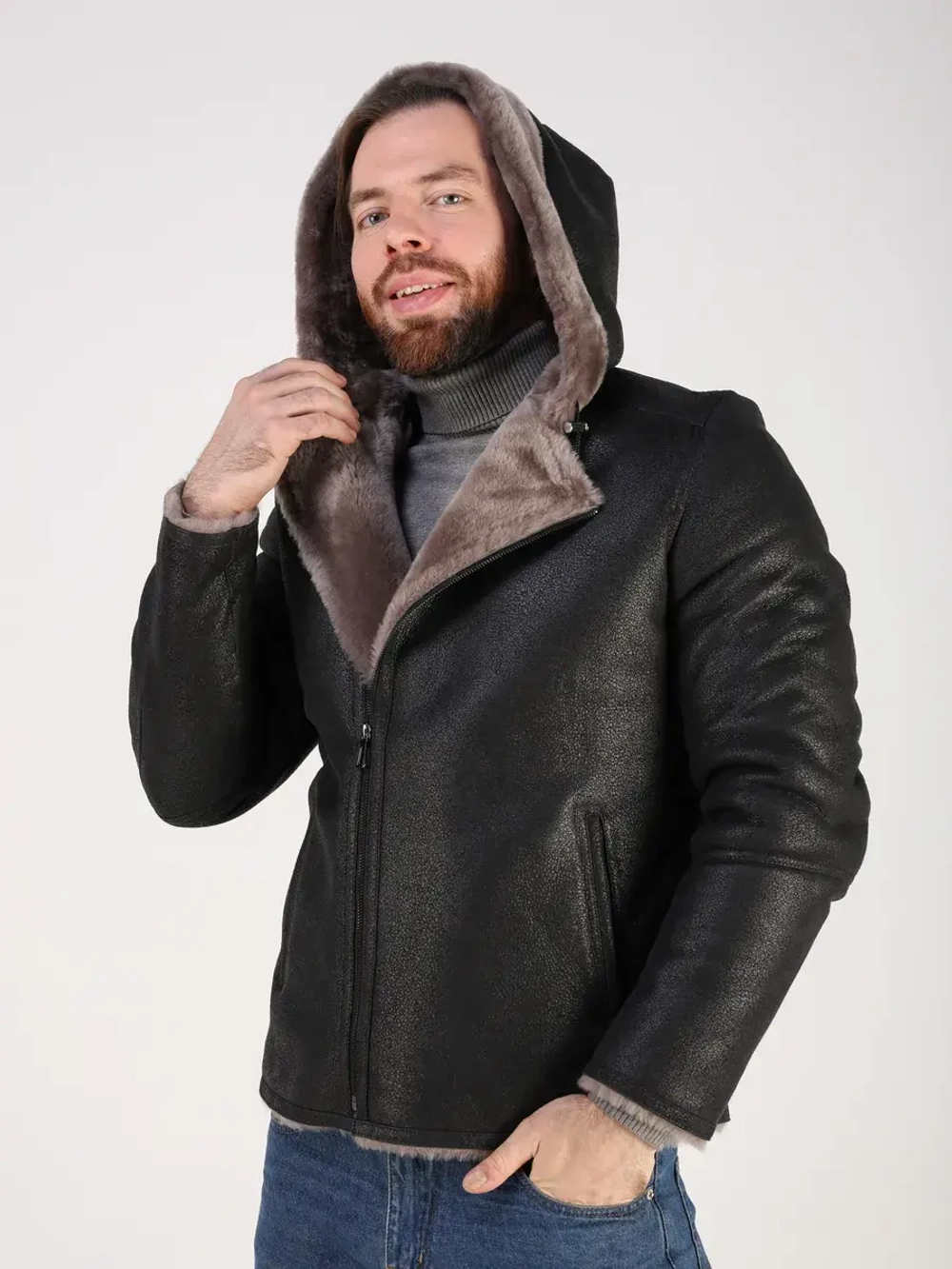 Дубленка зимняя куртка натуральная с капюшоном косуха