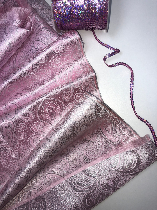 Парча жаккард огурцы, розовый/серебро