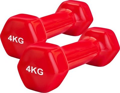 Набор гантелей обрезиненных по 4 кг, красные, 2 шт.