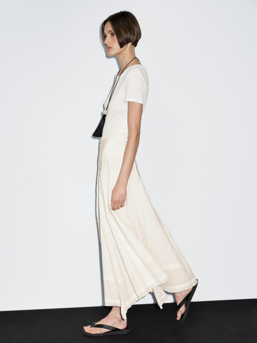 Massimo Dutti Юбка миди из смесового хлопка с декоративными швами, кремовый