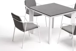 "Венето" обеденная группа на 4 персоны со стульями "Марокко", каркас белый, роуп серый