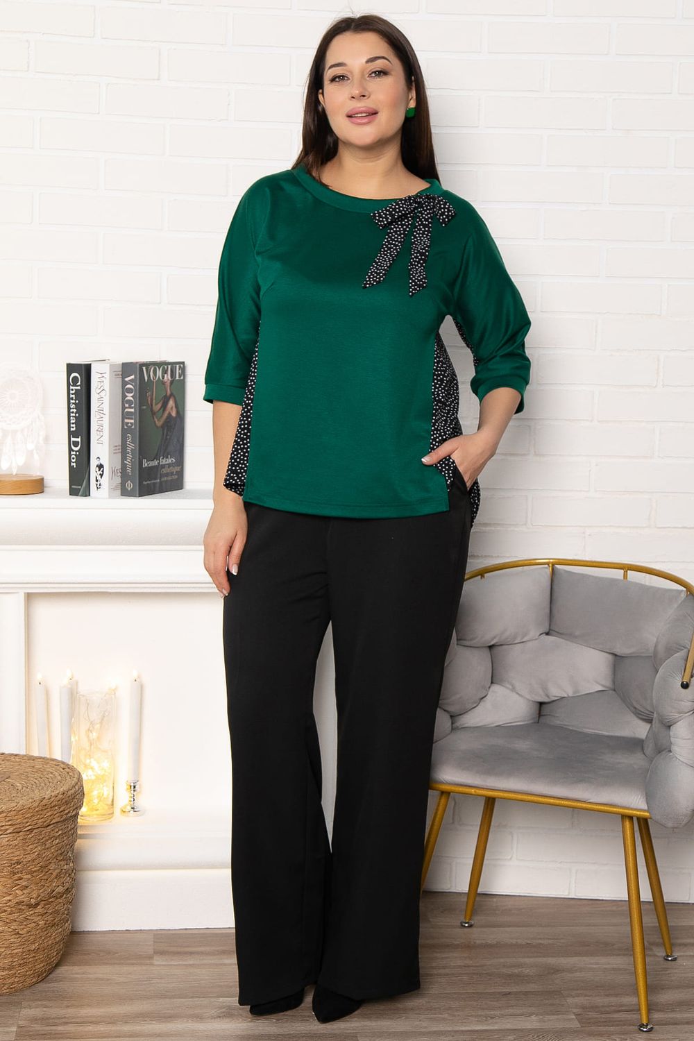 Блуза Федерика (изумрудно-черная) Б15001-18М LT Collection