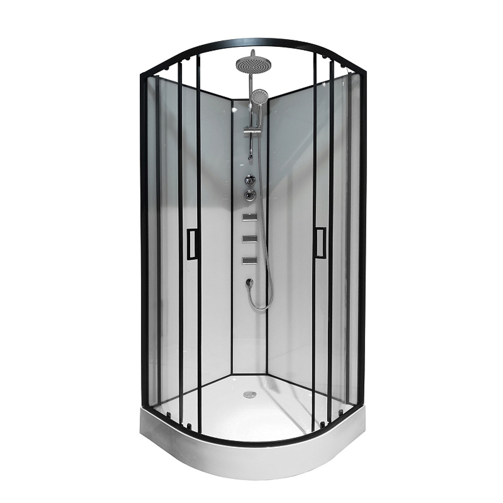 Душевая кабина Loranto NEO 100x100x(190+15) с низким поддоном 15см, прозрачное закаленное стекло 5 мм, задние стеклянные стенки белые, профиль черный-матовый (CS-21811-100)