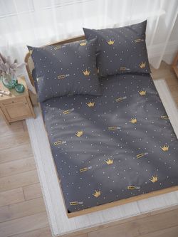 Постельное белье Полисатин Мечта "Crowns" 1,5-сп Наволочка 50х70 см 1 шт Простынь на резинке 90x200 смПододеяльник 145x215 см