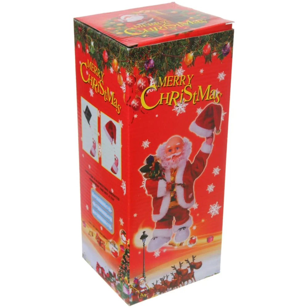 Дед Мороз музыкальный 20 см в красной шубе с колпаком (работает от 3*АА - в комплект не входят)