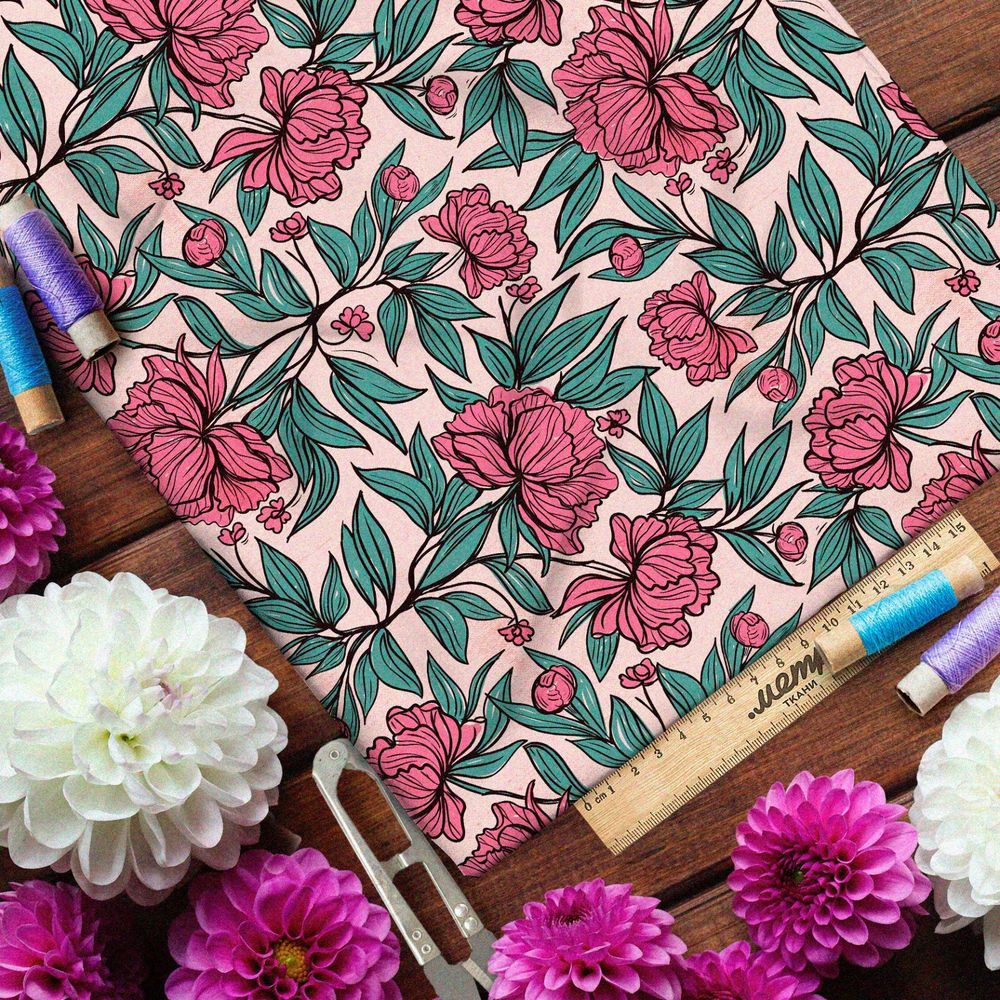 Ткань штапель аленький цветочек на розовом фоне