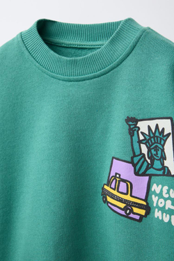 ZARA ТОЛСТОВКА С РЕЛЬЕФНЫМ ПРИНТОМ, МЯГКИЙ ЗЕЛЕНЫЙ