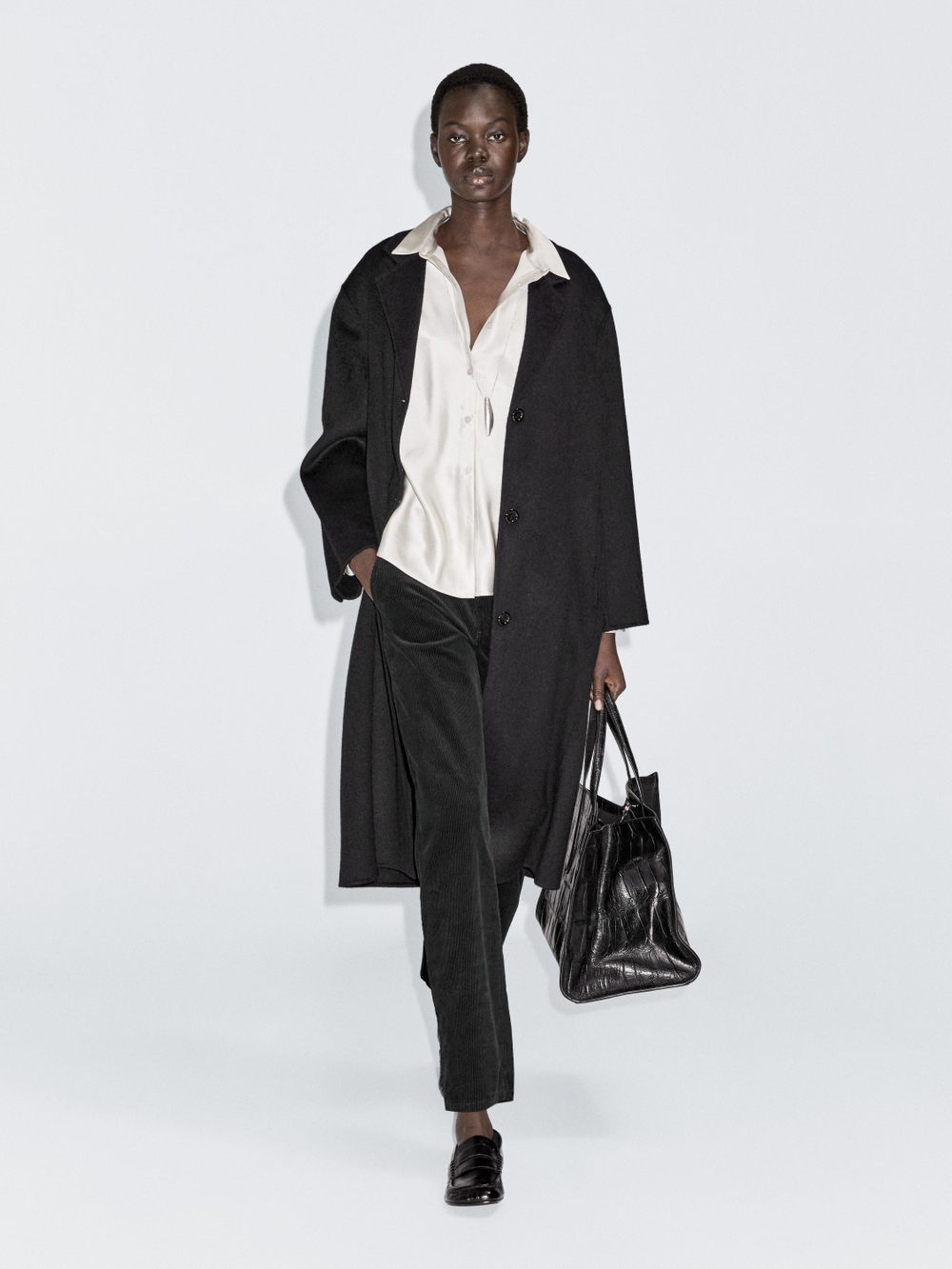 Massimo Dutti Вельветовые брюки с широкими штанинами, черный