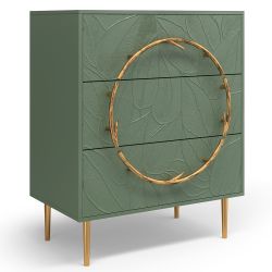 Комод Арт Колор leaves Стайл Голд с 3 ящиками Зеленый нефрит