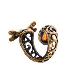 AM-2507 Кольцо «Стрекоза» (латунь, янтарь)