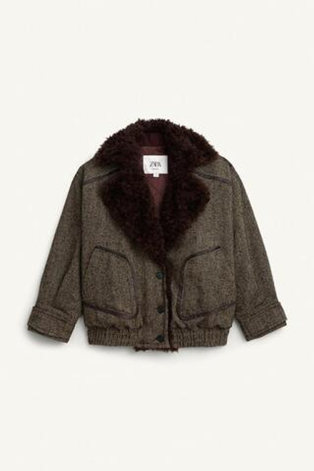 ZARA КУРТКА-БОМБЕР ИЗ СМЕСОВОЙ ШЕРСТИ, ЧЕРНЫЙ