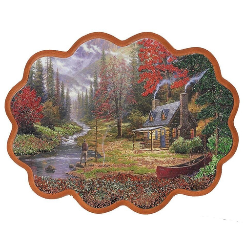 Декоративное панно "Охотничий домик у ручья" №3 (34х26 см)