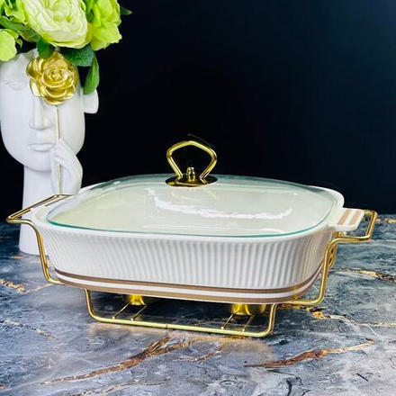 Lenardi 133-283 Сервировочный мармит 33см ЭЛЛАДА на подставке в под.уп.(х4)Фарфор