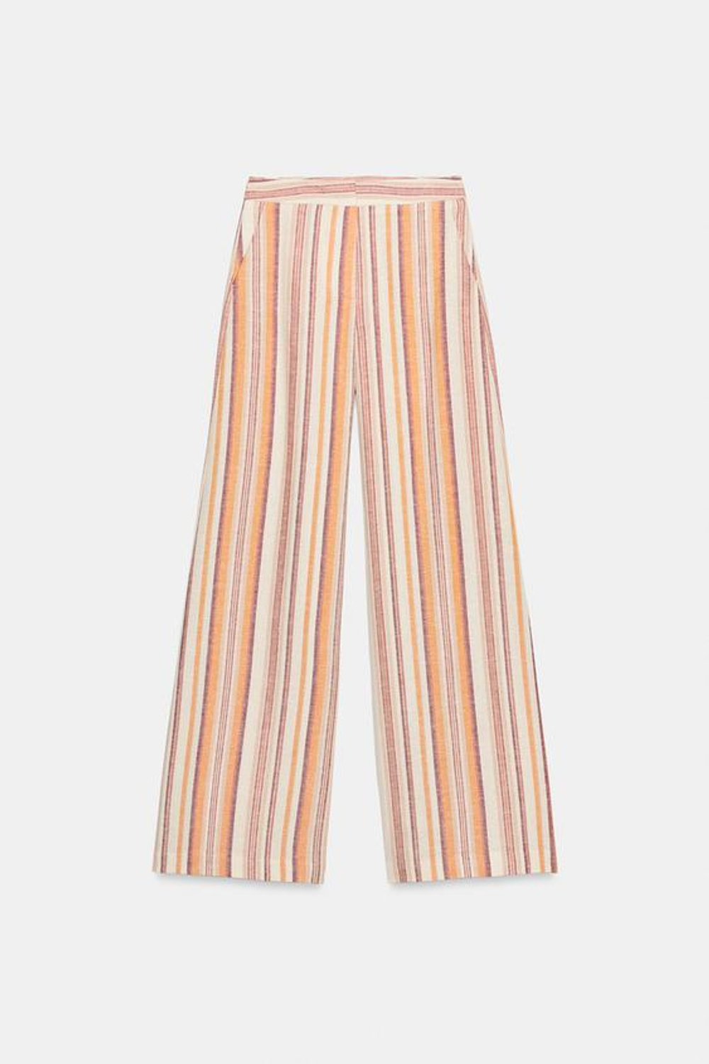 ZARA ШИРОКИЕ БРЮКИ ИЗ ЛЬНА В ПОЛОСКУ, РАЗНОЦВЕТНЫЙ
