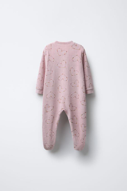 ZARA КОМБИНЕЗОН ИЗ ВЕЛЮРА С ПРИНТОМ «СЕРДЦА И ЦВЕТЫ», ПУДРОВО-РОЗОВЫЙ