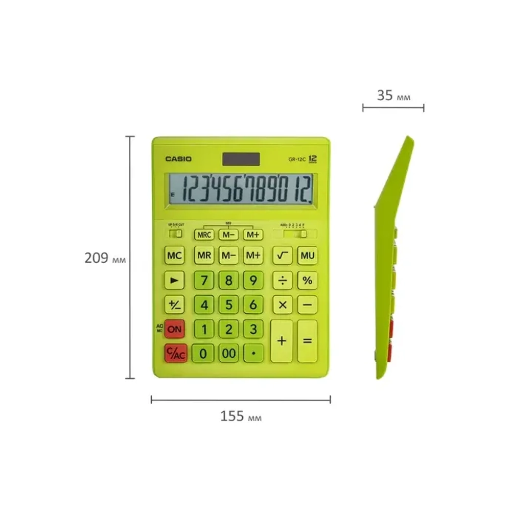 Калькулятор CASIO 12 р., САЛАТОВЫЙ, GR-12C-GN-W-EP