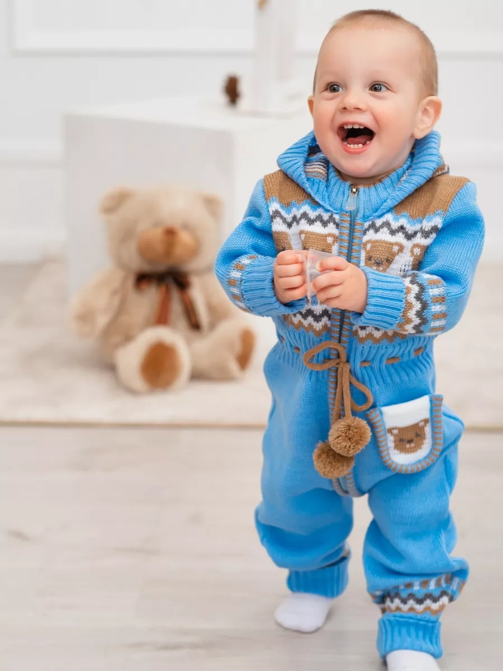 Вязаный комбинезон для новорожденных и малышей на молнии