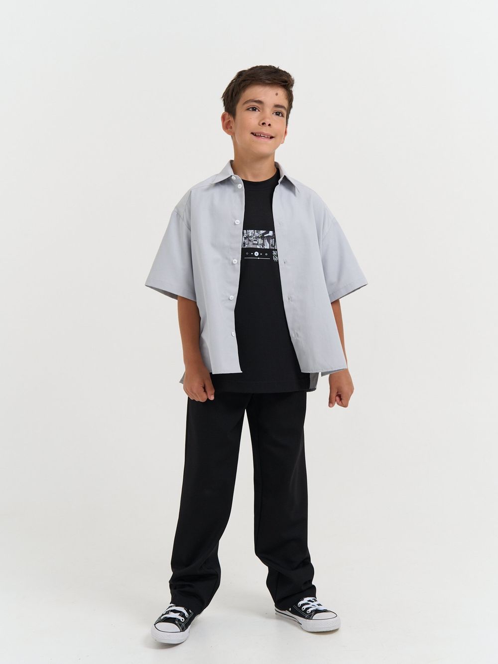 Рубашка оверсайз с коротким рукавом "Серая" 7+