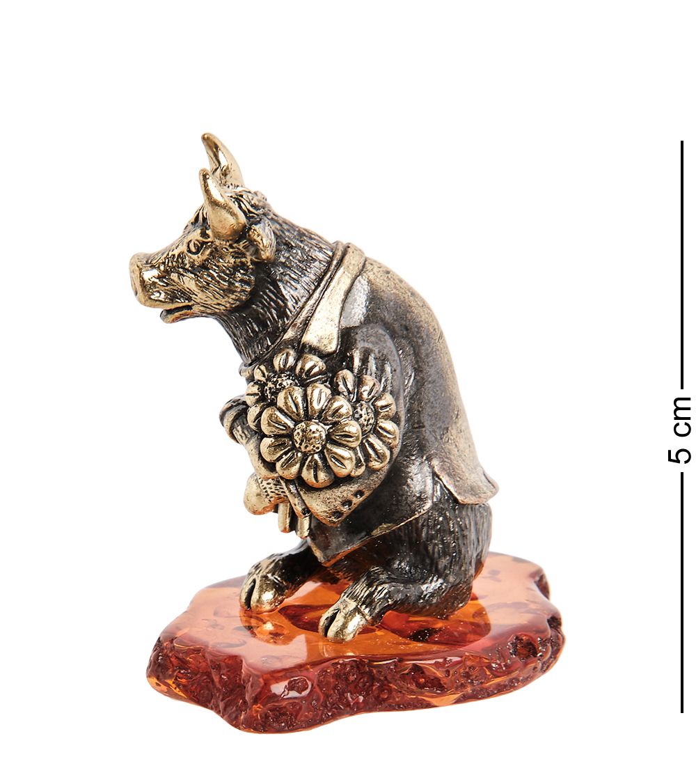 AM- 965 Фигурка «Бык с букетом» (латунь, янтарь)