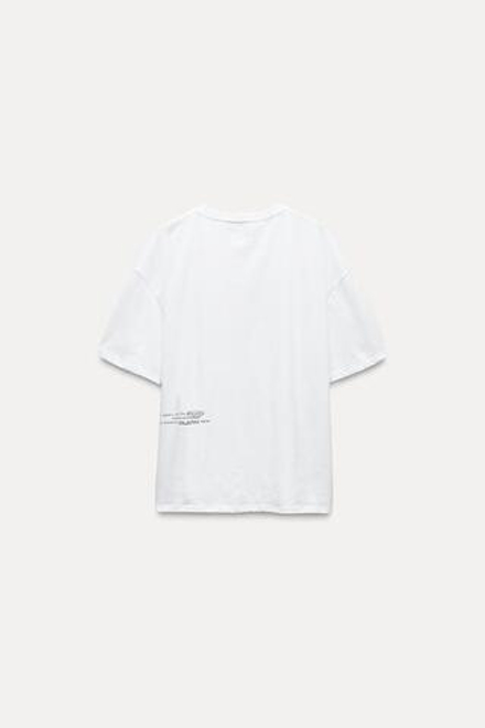 ZARA ХЛОПКОВАЯ ФУТБОЛКА С НАДПИСЬЮ, БЕЛЫЙ