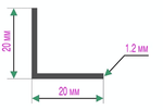 Равносторонний алюминиевый уголок 2 метра, 20х20 мм, толщина 1,2 мм.