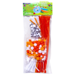 Набор для творчества Alingar, Проволока пушистая-30 см 80 шт, Помпоны-90 шт, Глазки-90 шт, "Белый, оранжевый, морковный", пакет с европодвесом