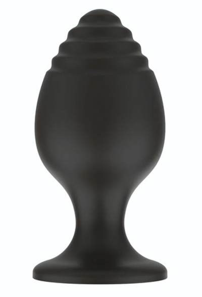 Черная малая силиконовая анальная пробка с ребрышками на кончике (Цвет: черный)
