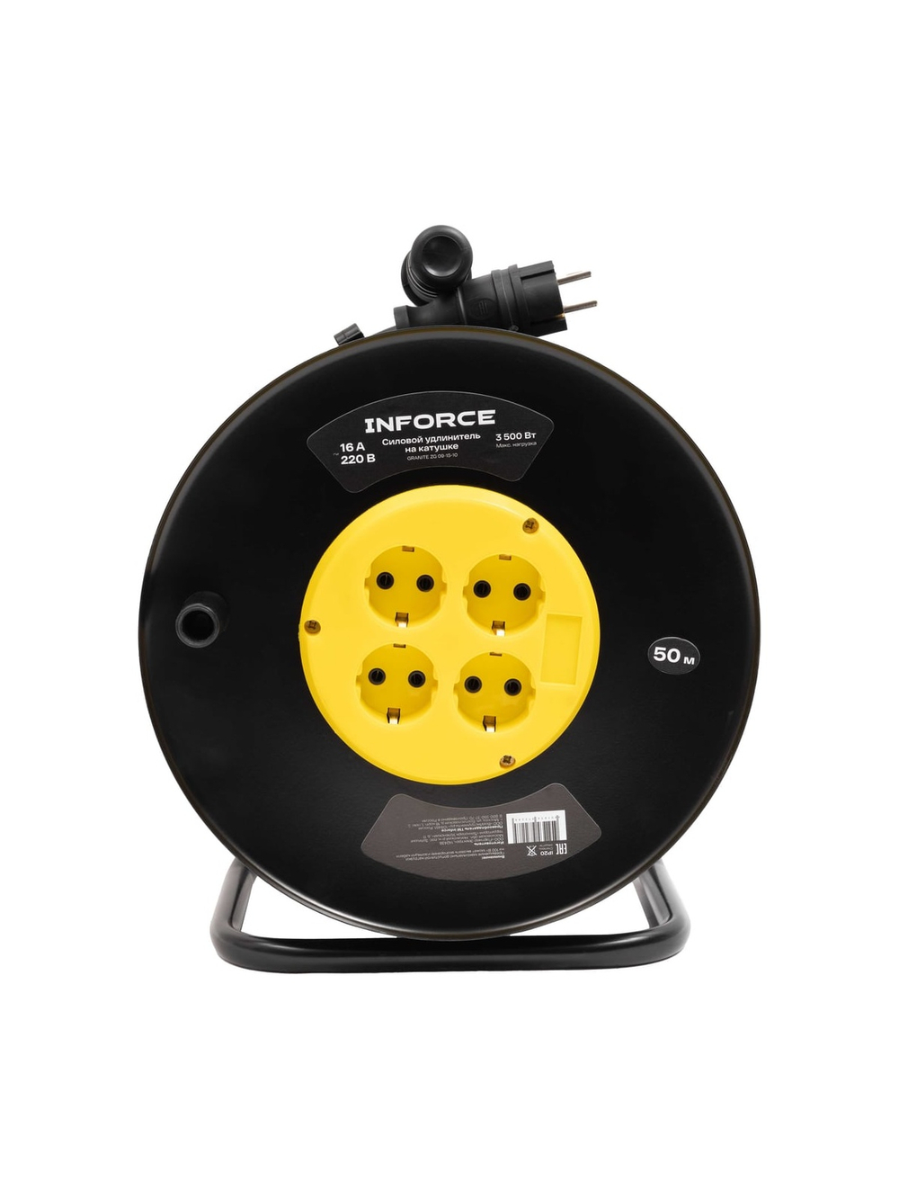 Силовой удлинитель Inforce на катушке 4 гнезда, с/з КГ 3х2,5 16A 50м IP20 GRANITE ZG 09-15-10