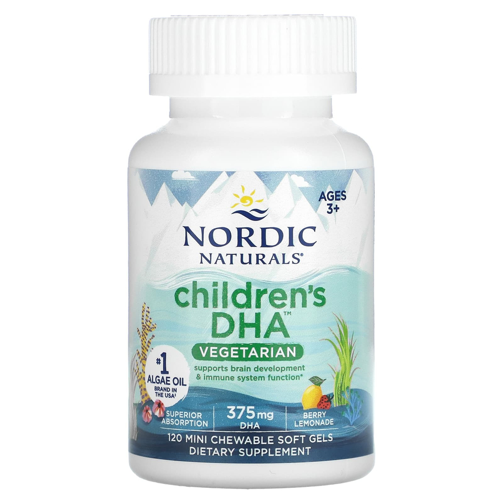 Nordic Naturals, ДГК для детей, от 3 лет, ягодный лимонад, 120 жевательных мини-капсул (125 мг в 1 капсуле)