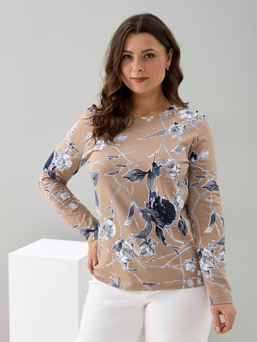 Лонгслив ЛНкл-081/бежевый-плетистаяроза